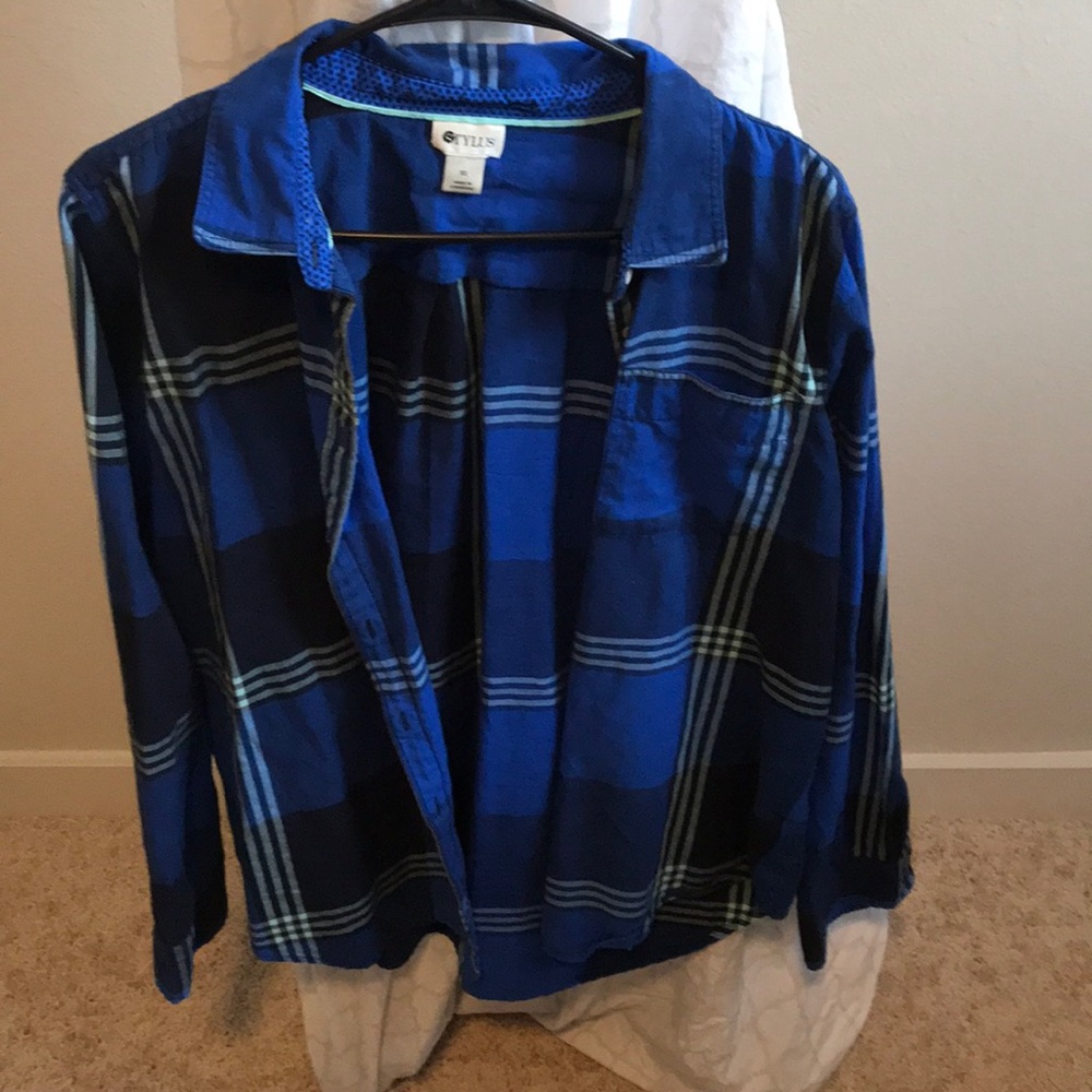 Blue and Black Plaid Button Up